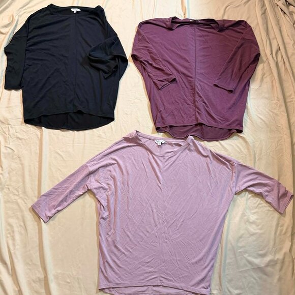 THREE Ophelia Roe Dolman Style 3/4 sleeve tops, SIZE SMALL, 1 black & 2 purple - Picture 1 of 13